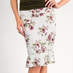 Agnes & Dora Flounce Pencil Skirt Silver Floral NW